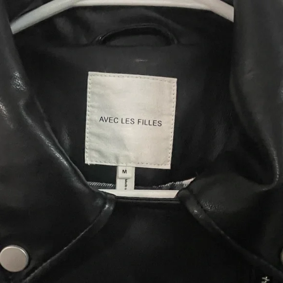 Avec Les Filles Oversized Faux Leather Cropped Biker Jacket - Black - M - Picture 8 of 11